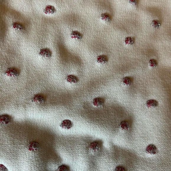 Girls Gap Kids Tinsel Dot Sweater, Size Small (6-7) | Cream with Pink Pom Dots - Picture 7 of 7